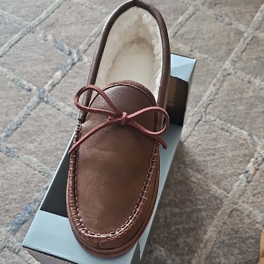 Men's Brown Faux Leather Memory Foam Indoor Slippers
